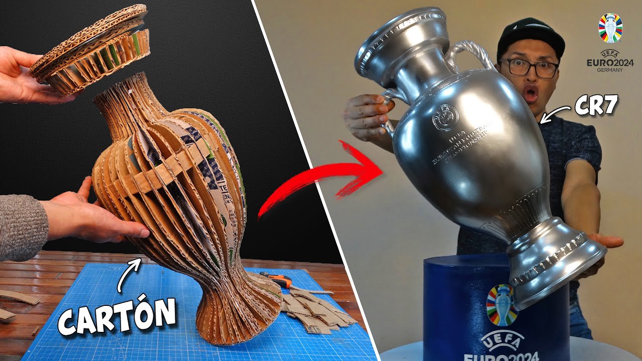 Cómo hacer la EUROCOPA de Cartón | trofeo UEFA EURO 2024 | Copa de cartón | TUTORIAL - DIY