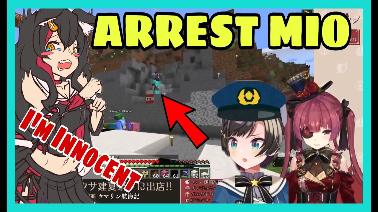 Houshou Marine Reporting Mio To Ozora Police For Killing Cat With TNT | Minecraft [Hololive/Eng Sub]