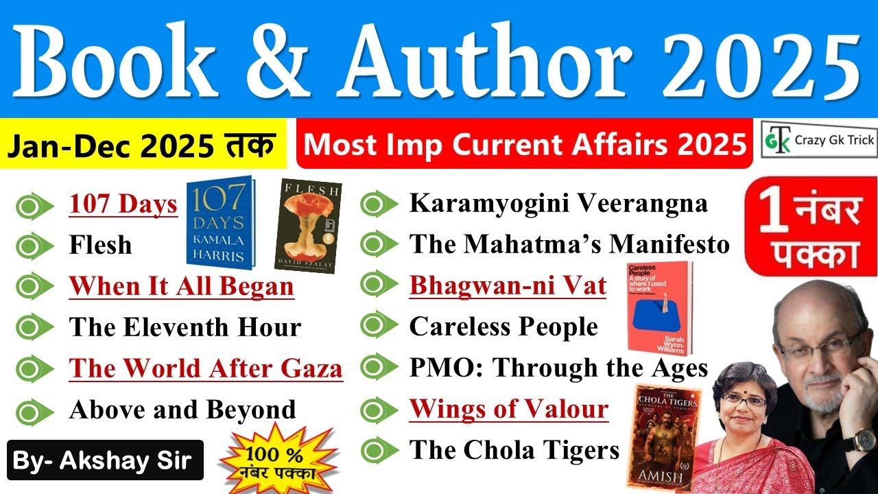 Current Affairs 2025 : Book & Author 2025 | पुस्तक एवं लेखक | IMP Current Affairs | By Akshay Sir