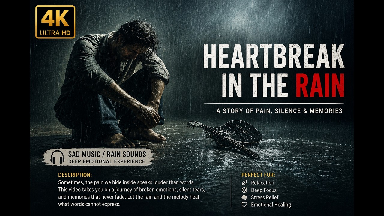 Heartbreak in the Rain 🌧️  Emotional Rain Sounds & Sad Guitar Music $ 4K Ultra HD Relaxation