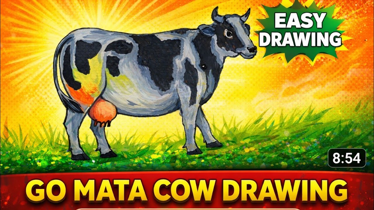GO MATA COW DRAWING || sketching colour easy simple step by step tutorial