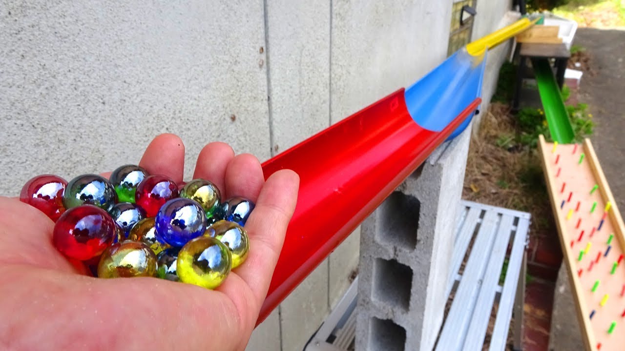 Marble Run ☆ Rain gutters & wooden gimmick handmade course hit collection