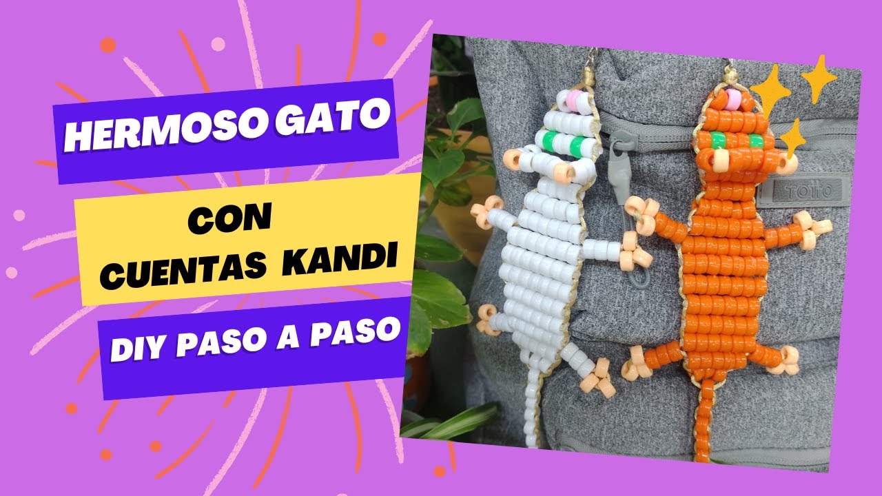Lindo Llavero de Gato con Chaquiras o Cuentas Kandi!♡ El accesorio perfecto para tu bolso o morral!♡