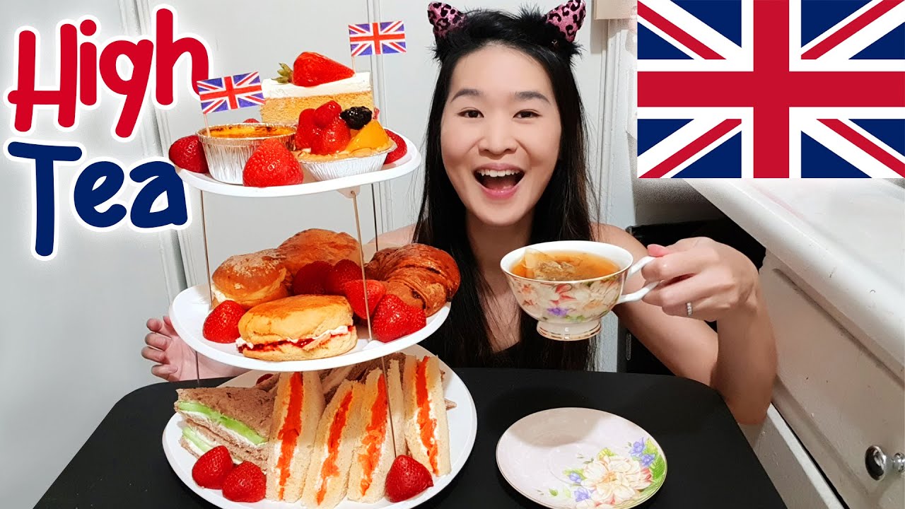 Afternoon Tea Mukbang! Strawberry Cake, Fruit Tart, Scones & Cream Cheese Sandwich - Recipe & Eating