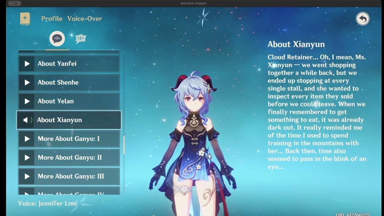 Ganyu about Xianyun (Cloud Retainer) Voice Line