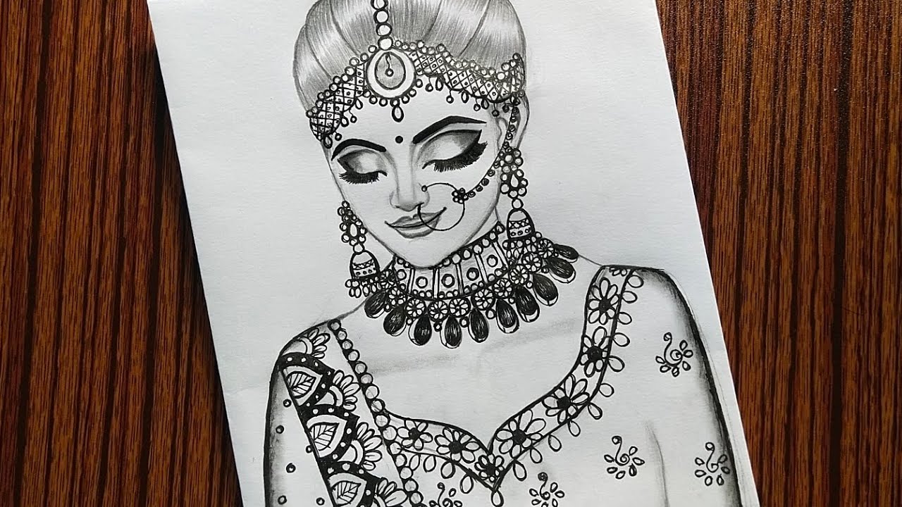 How to draw a Beautiful Traditional bride very easy | Girl drawing | Mandala art | Pencil Sketch