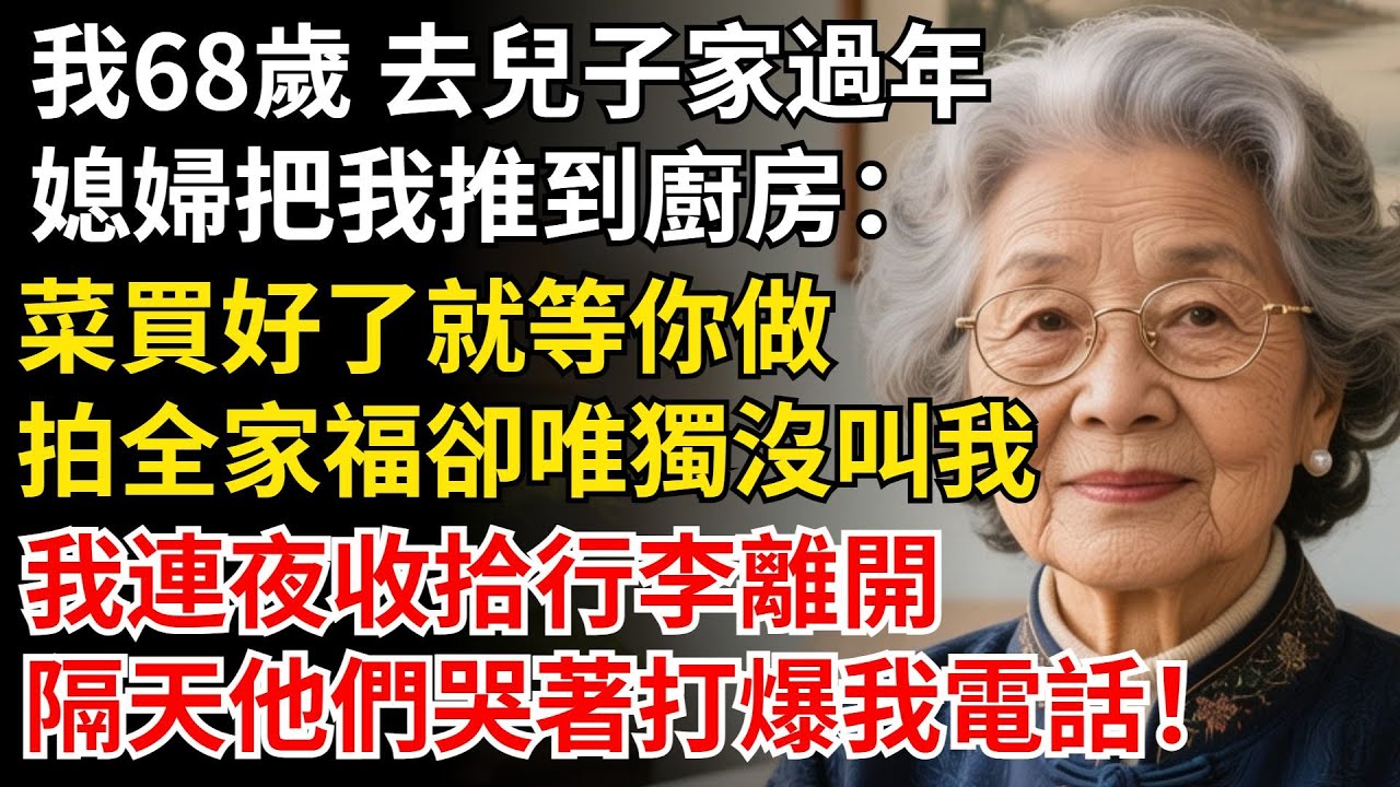 我68歲 去兒子家過年，媳婦把我推到廚房：菜買好了就等你做，拍全家福唯獨沒叫我，我收拾行李離開，隔天他們打爆我電話！#晚年生活#中老年生活#為人處世#生活經驗#情感故事