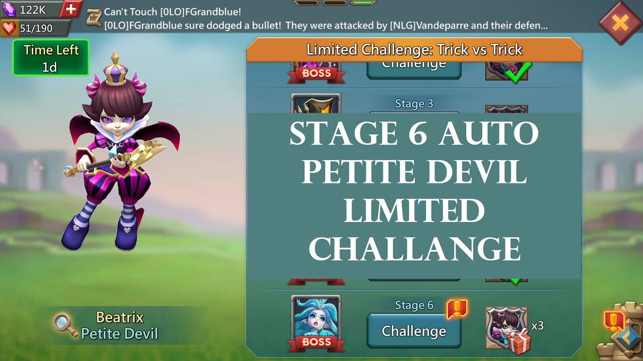 lords mobile Petite Devil Stage 6 Auto | Limited Challenge Trick vs Trick Stage 6 | Beatrix stage 6
