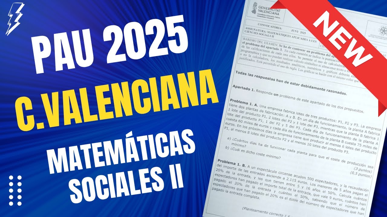 📕 Examen Selectividad PAU ▶ Comunidad Valenciana Junio 2025 ▶ Matemáticas Sociales II