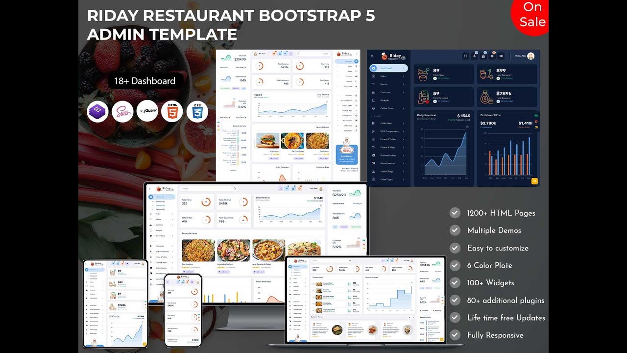 Responsive Web Application Kit Restaurant Admin Dashboard &ndash; Riday