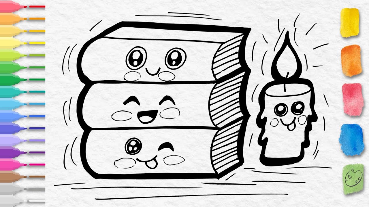 Милые рисунки книг и свечей в стиле каваи | Простые и симпатичные рисунки
