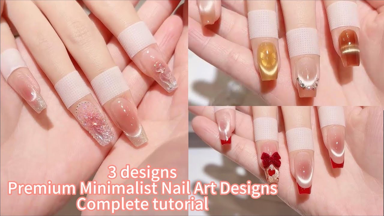 3 designs Premium Minimalist Nail Art Designs Complete tutorial
