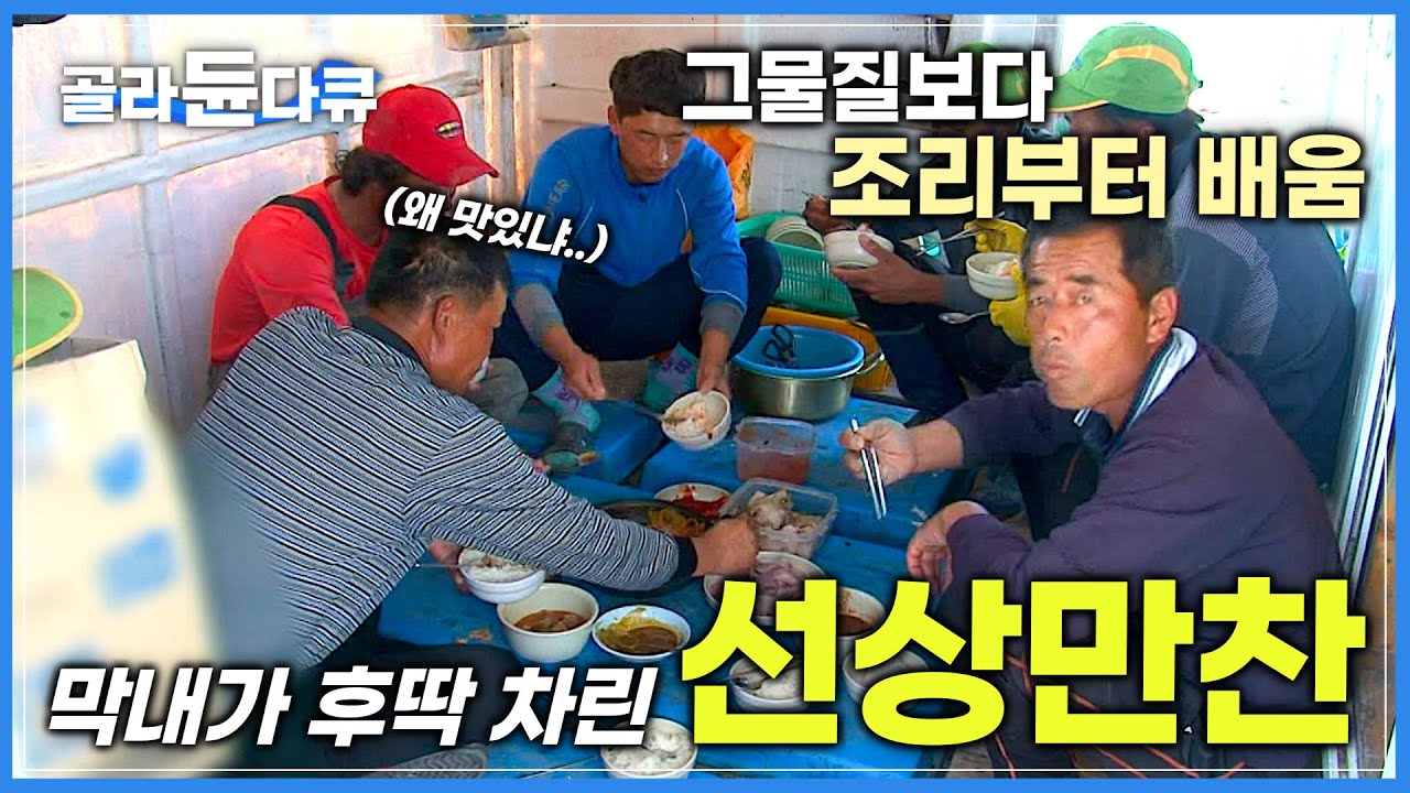 배 한구석에서 조용히 매운탕 끓이더니 회까지 뜨는 기특한 막내│안 잡히는데 식사라도 하시죠│밥 든든히 먹고 만선 성공한 영광 대하잡이배│선상만찬│극한직업│#골라듄다큐