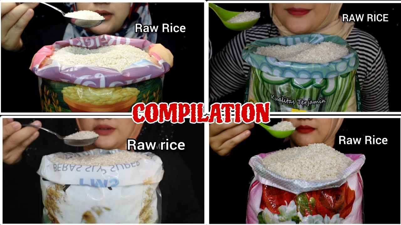 ASMR RAW RICE EATING||COMPILATION MAKAN BERAS DI KARUNG PLASTIK