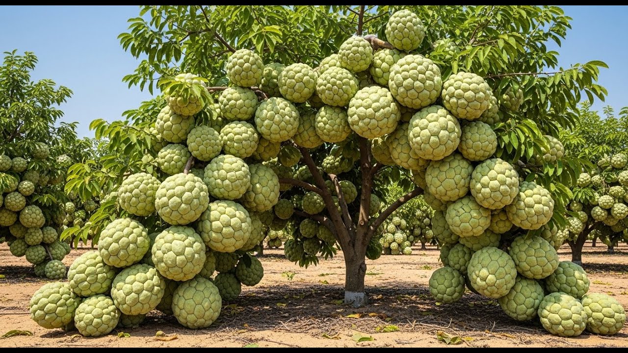 HOW CUSTARD APPLES ARE GROWN | Modern Orchard & Massive Fruit Harvest
