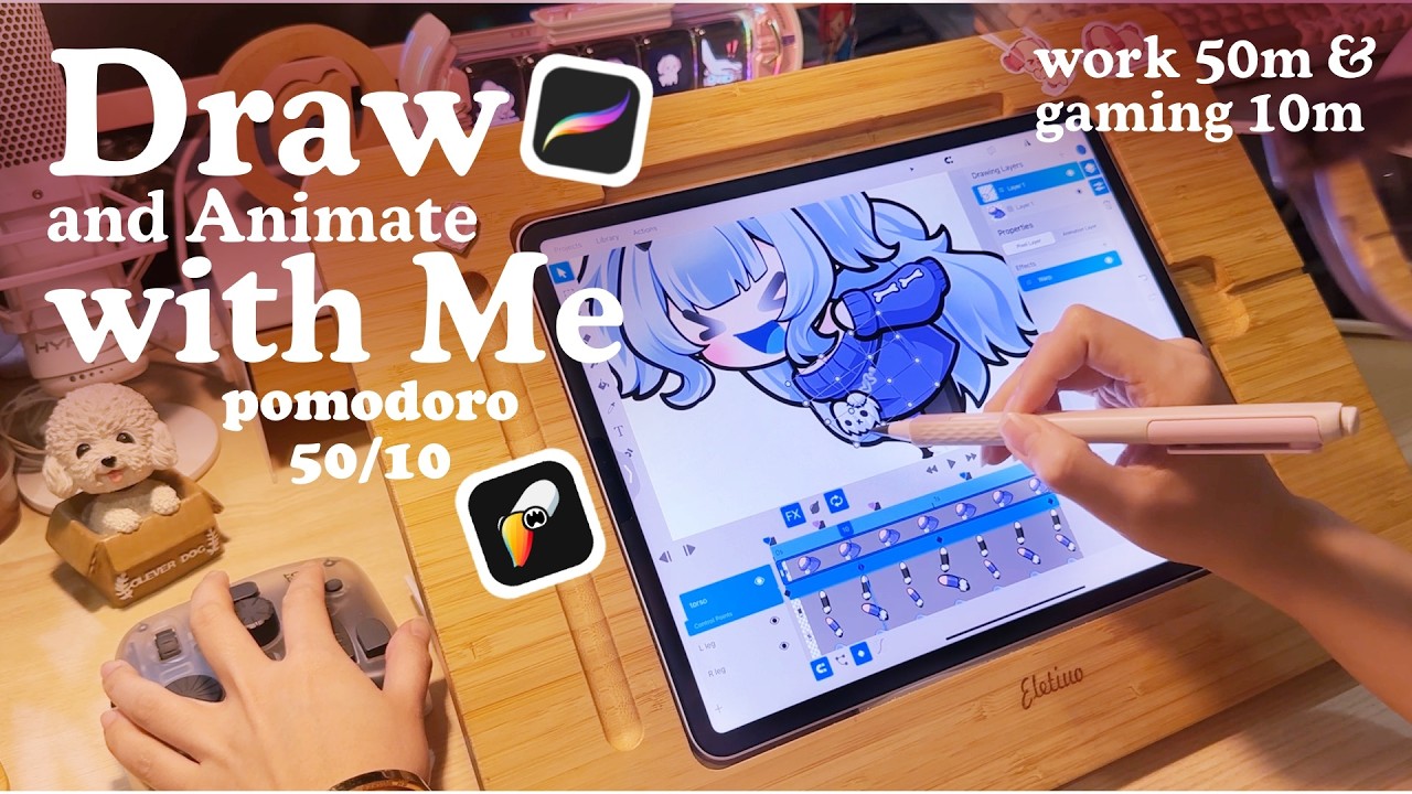 4-HOUR Draw With Me ✿ iPad Emote Work with cozy music & ambient sound ✦ Pomodoro 50/10