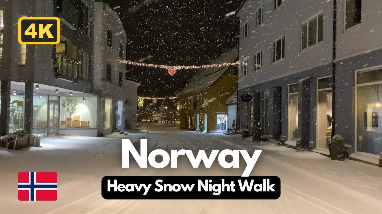Heavy Snow ❄️ Winter Fairytale Night Walk | Blizzard Snowfall Norway 4K