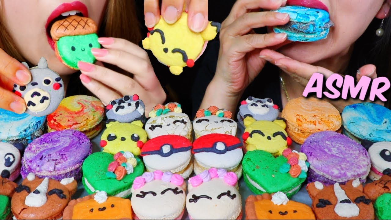 ASMR MACARONS (Nutella, Caramel, Cookies & Cream, Chocolate) 마카롱 리얼사운드 먹방 マカロン | Kim&Liz ASMR