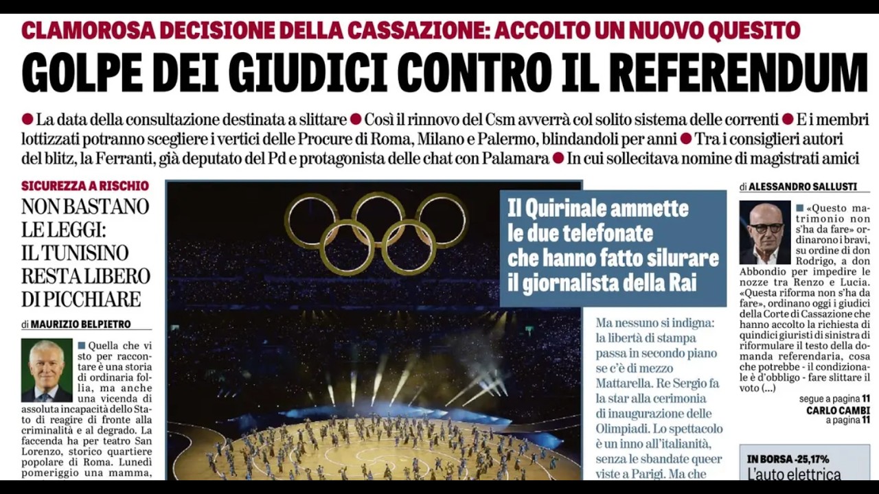 RASSEGNA STAMPA 7 FEBBRAIO 2026. QUOTIDIANI NAZIONALI ITALIANI  PRIME PAGINE DEI GIORNALI DI OGGI