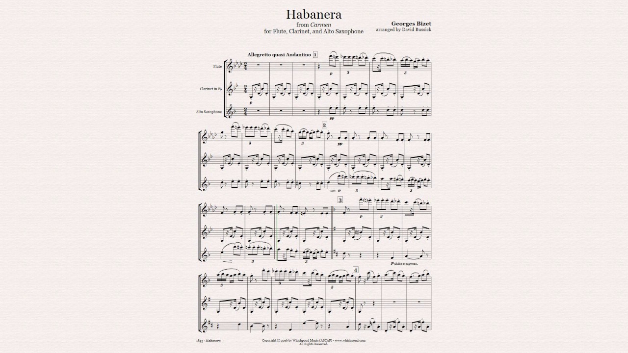 Habanera for Flute/Clarinet/Sax Trio Sheet Music
