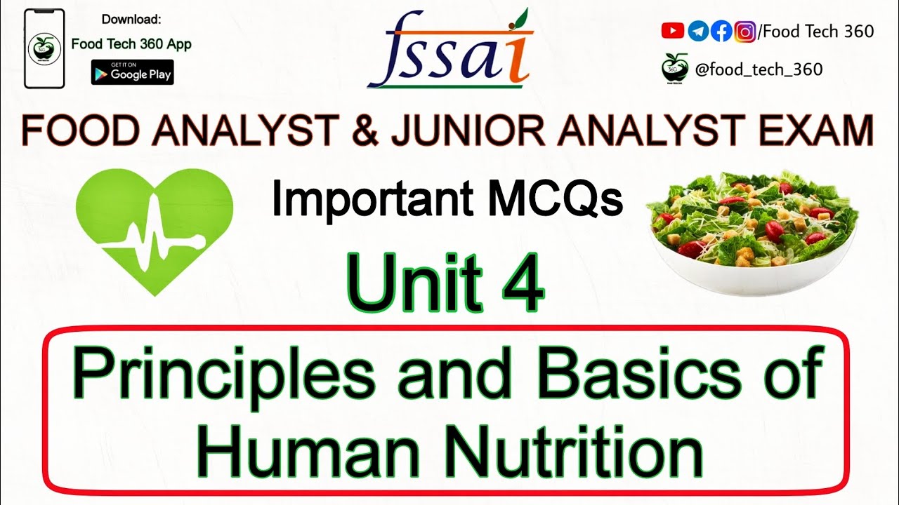 Principles & Basics of Human Nutrition - Important MCQs (Unit 4) | FSSAI FAE & JAE MCQs
