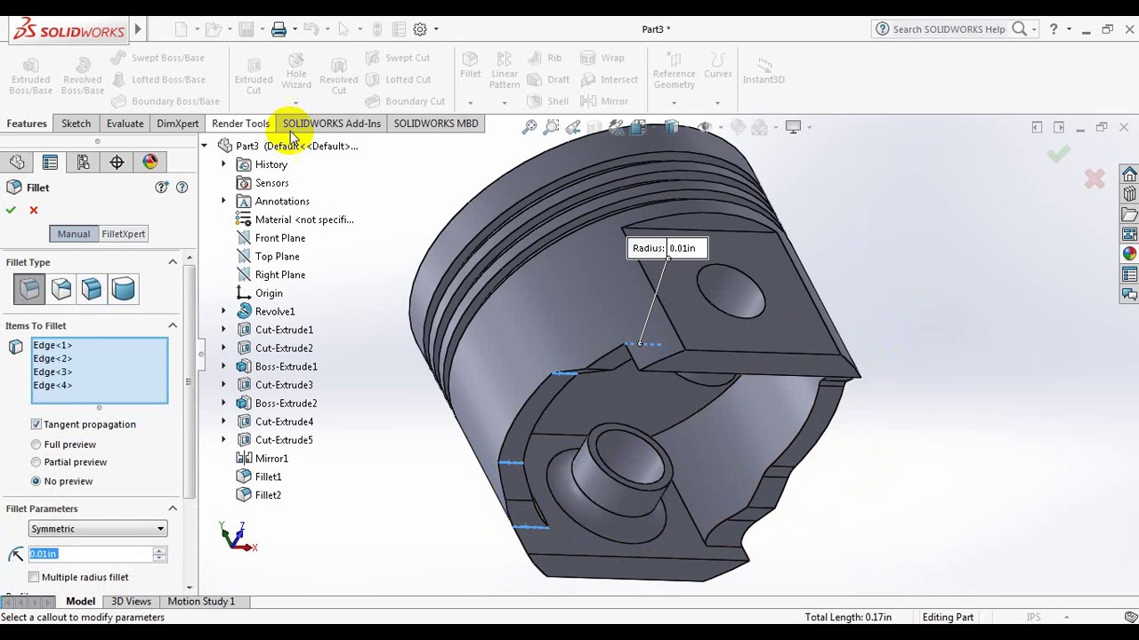 Solidworks Tutorial - how to make Piston Head