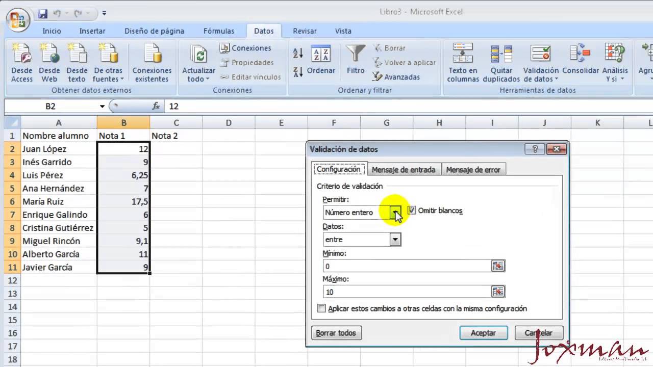 13-Excel avanzado: Validación de datos