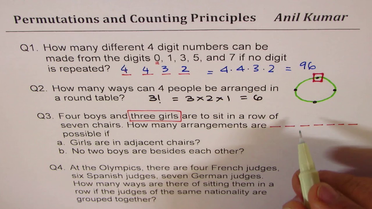 Permutation Counting Principles Related Examples Exam Review