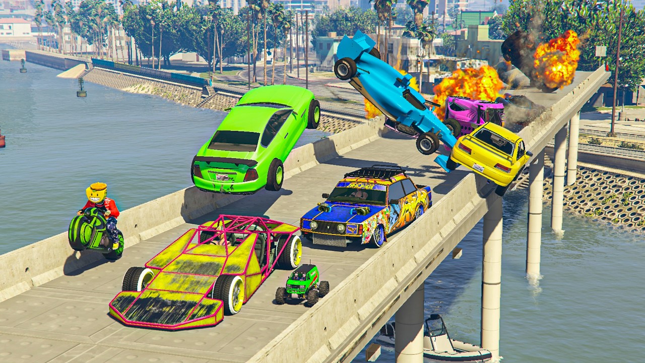 CARA A CARA CON COCHES ALEATORIOS Y EL ÚLTIMO EXPLOTA! EL PUENTE DE LA MUERTE!! - GTA 5 ONLINE