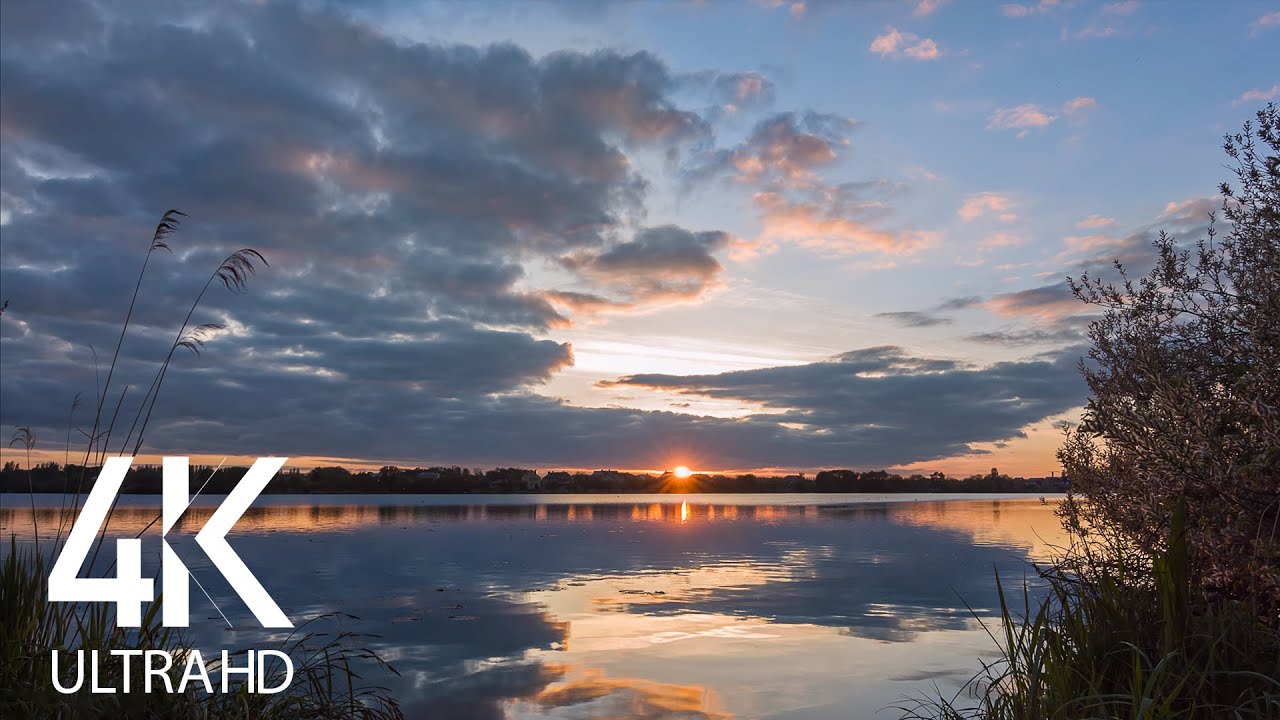 8 HRS of Gentle Lake Sounds and Birds' Songs - 4K Sunset over Basiv Kut Lake, Rivne Region, Ukraine