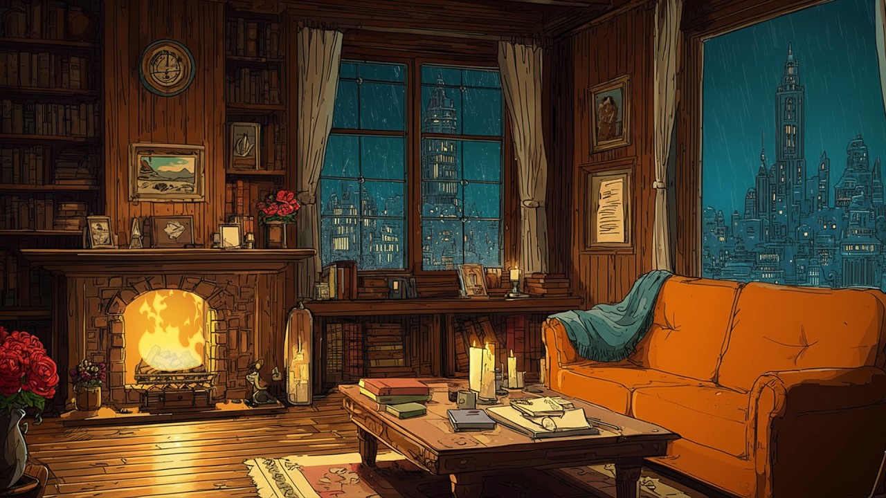 Cozy Rainy Night Fireplace 🔥 | Gentle Rain and Crackling Fire for Deep Calm and Relief