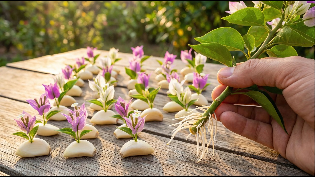 Just one clove of garlic! Bougainvillea cuttings will instantly root and grow like crazy.