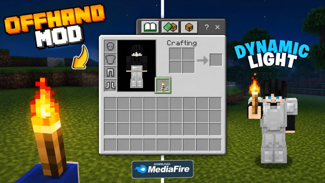 🔦Java Dynamic Light in MCPE 1.26+! | Off-Hand Torch Addon for Minecraft PE 🔥