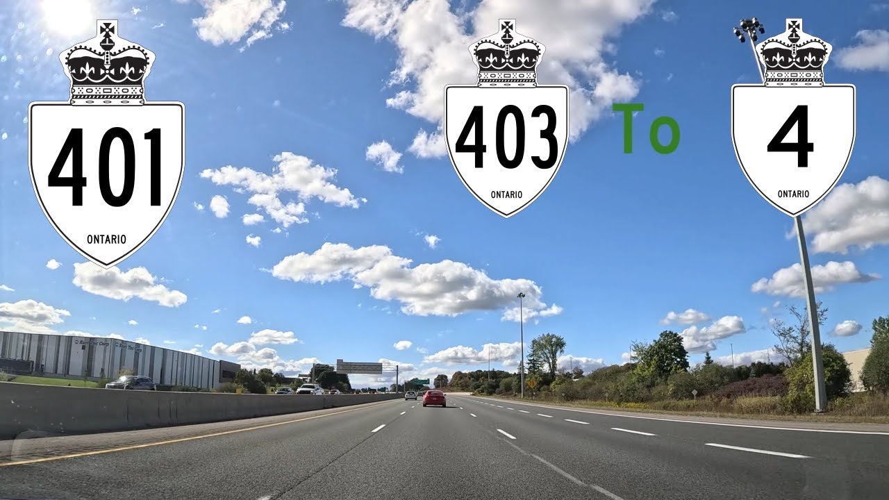 Highway 401 between Highways 403 and 4.  Woodstock to London.  4K Dashcam POV ASMR Drive.
