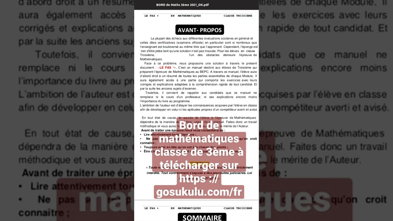 exercices par le&ccedil;on avec corrig&eacute;s ; Sujets types avec corrig&eacute;s ; Les derniers BEPC