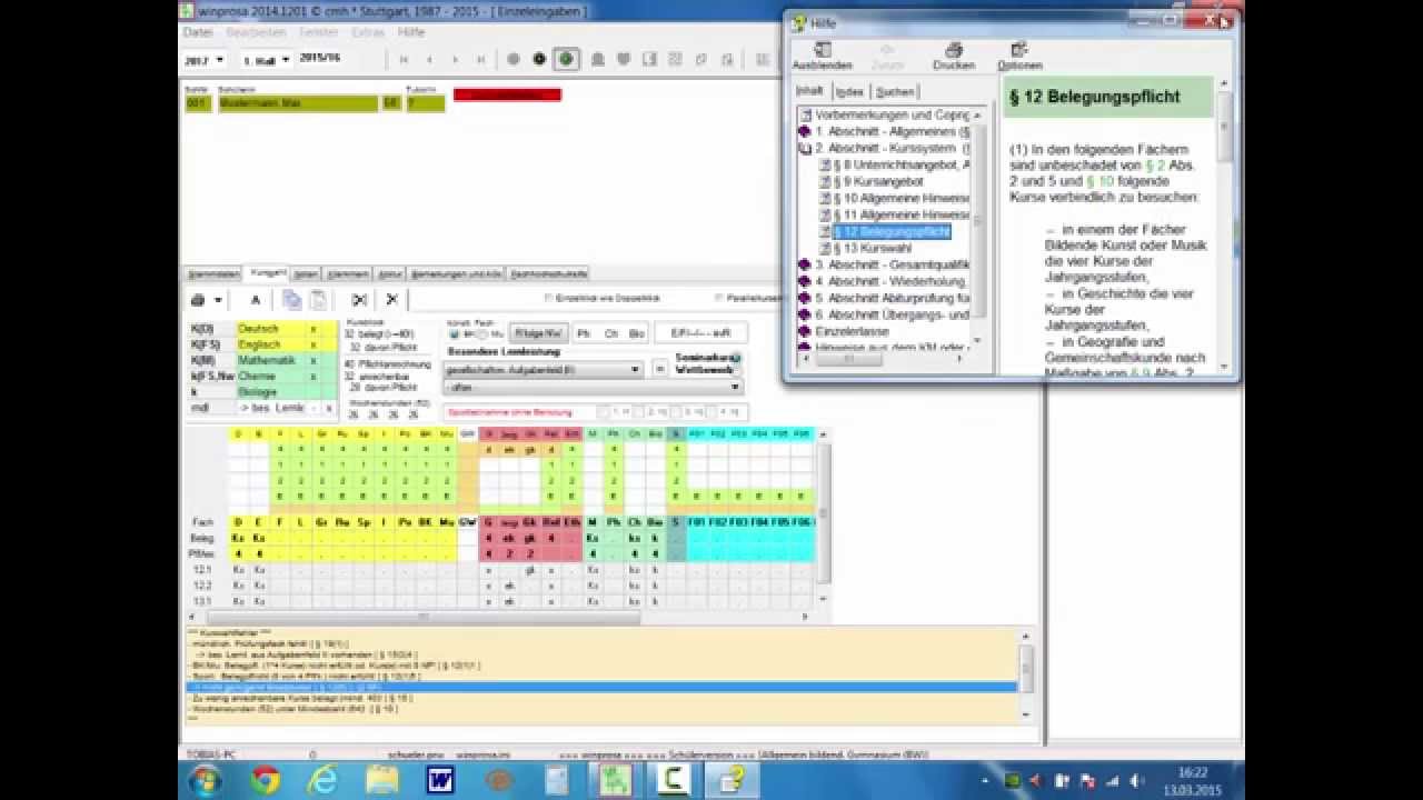 Winprosa - Kurswahl Tutorial