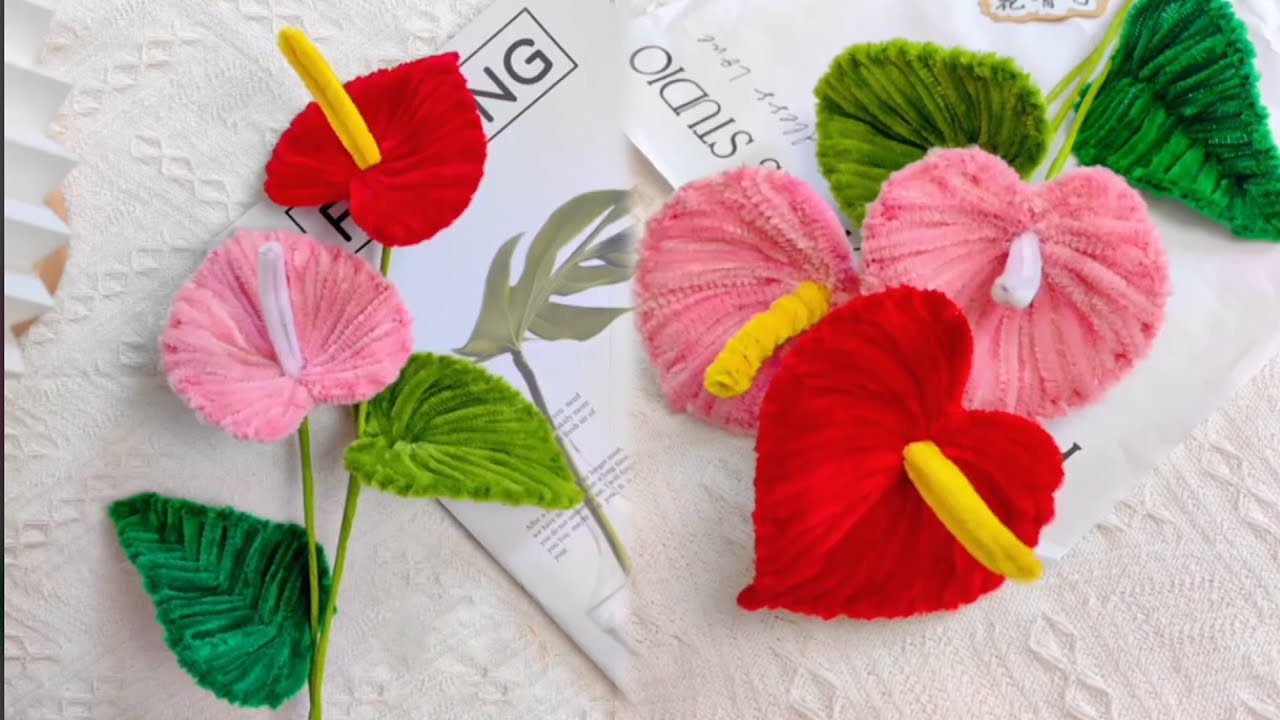 DIY モールでお花/モールフラワーの簡単な作り方/アンスリウムの花