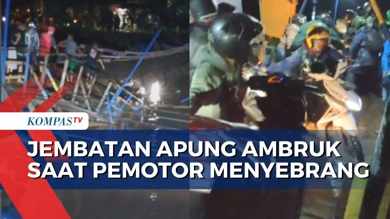Kepanikan Pemotor saat Jembatan Apung Cijeruk  Baleendah Ambruk