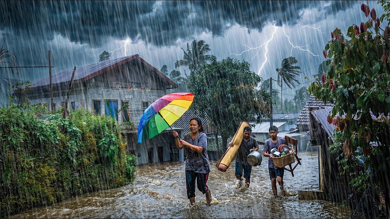 🔴 BRUTAL RAINSTORM 🌧️ Flooded Village Ambience & Heavy Rain Sounds for Deep Sleep