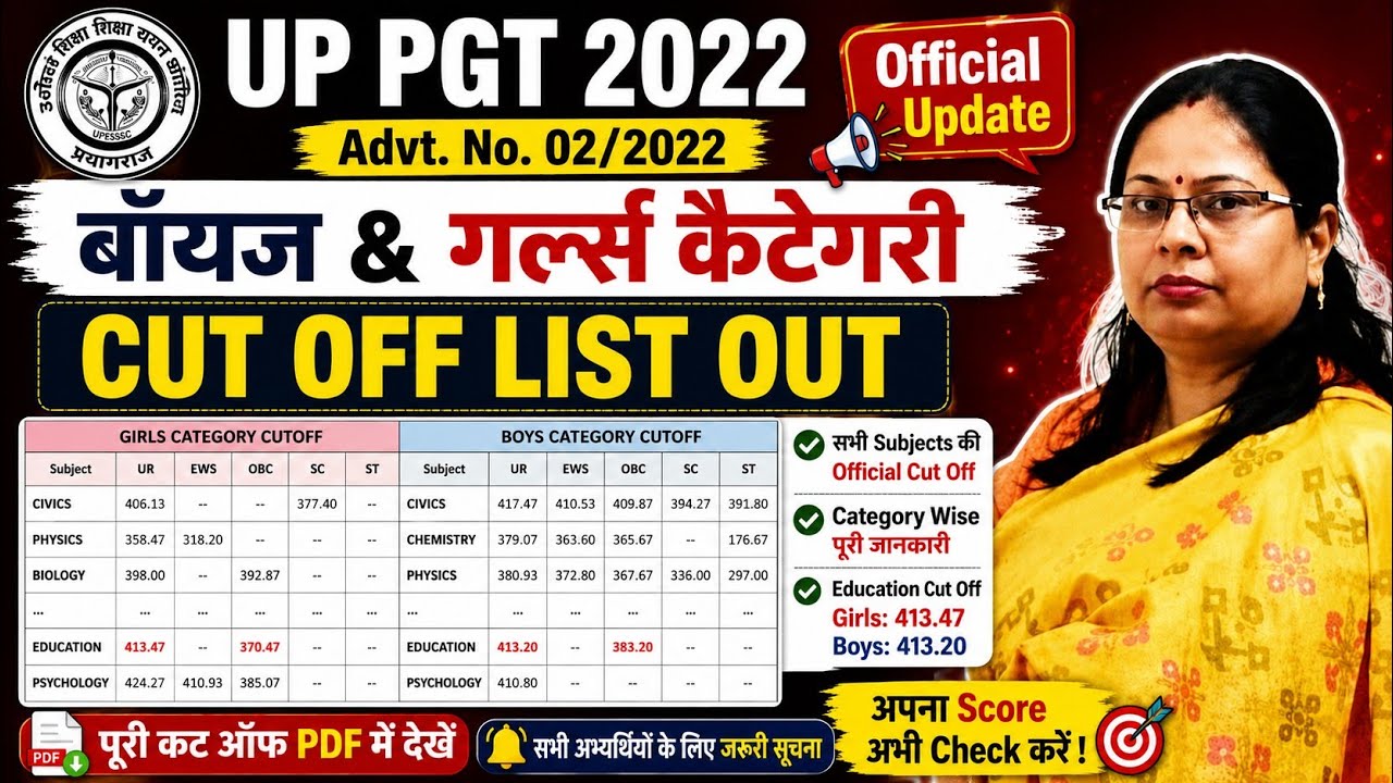 UP PGT Girls/Boys Category Cut Off 2026 Out 🔥 |  Official Cut Off List | UPESSC PGT Latest Update