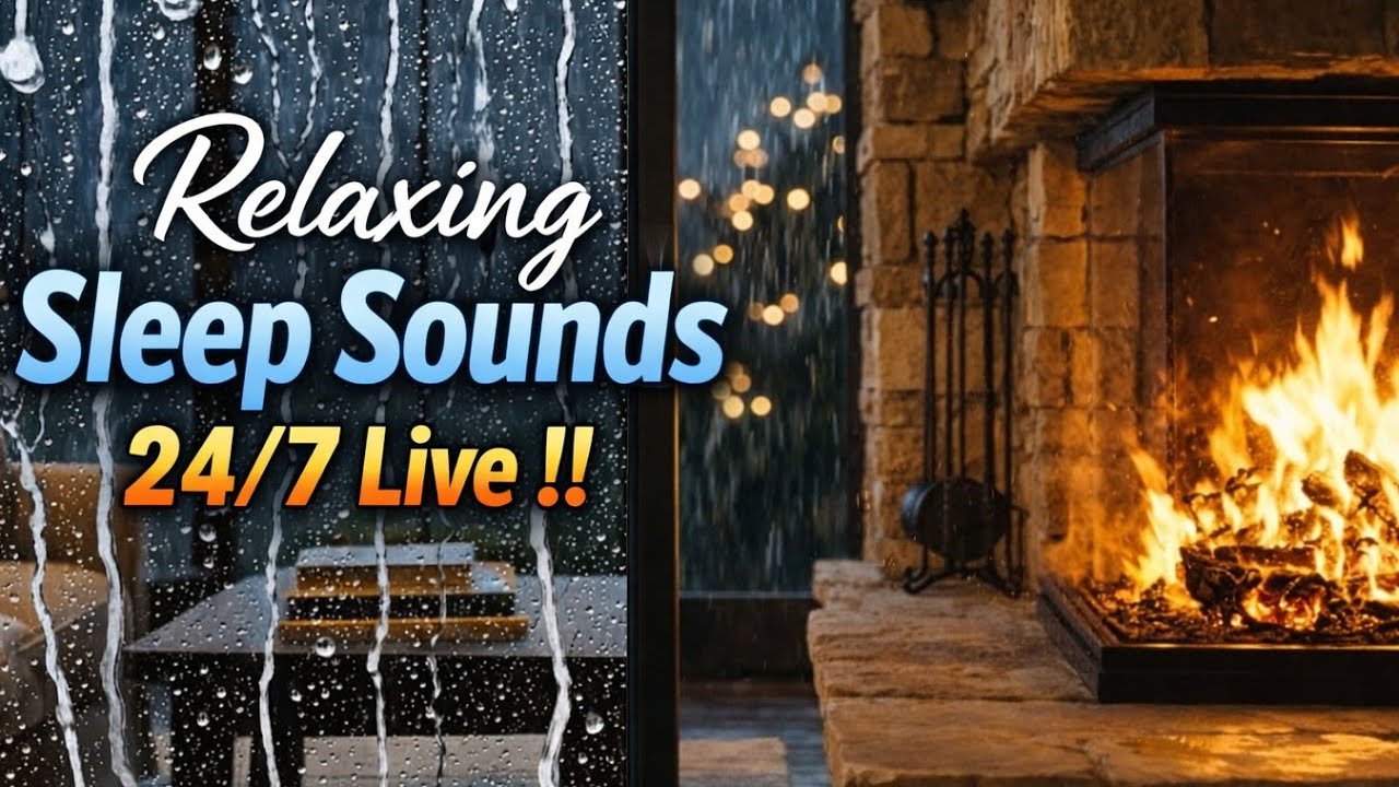 🌧️ Cozy Rain & Fireplace Ambience 🔥 | Relaxing Sleep Sounds | Sleep , Study , Relax 24/7 Live Stream