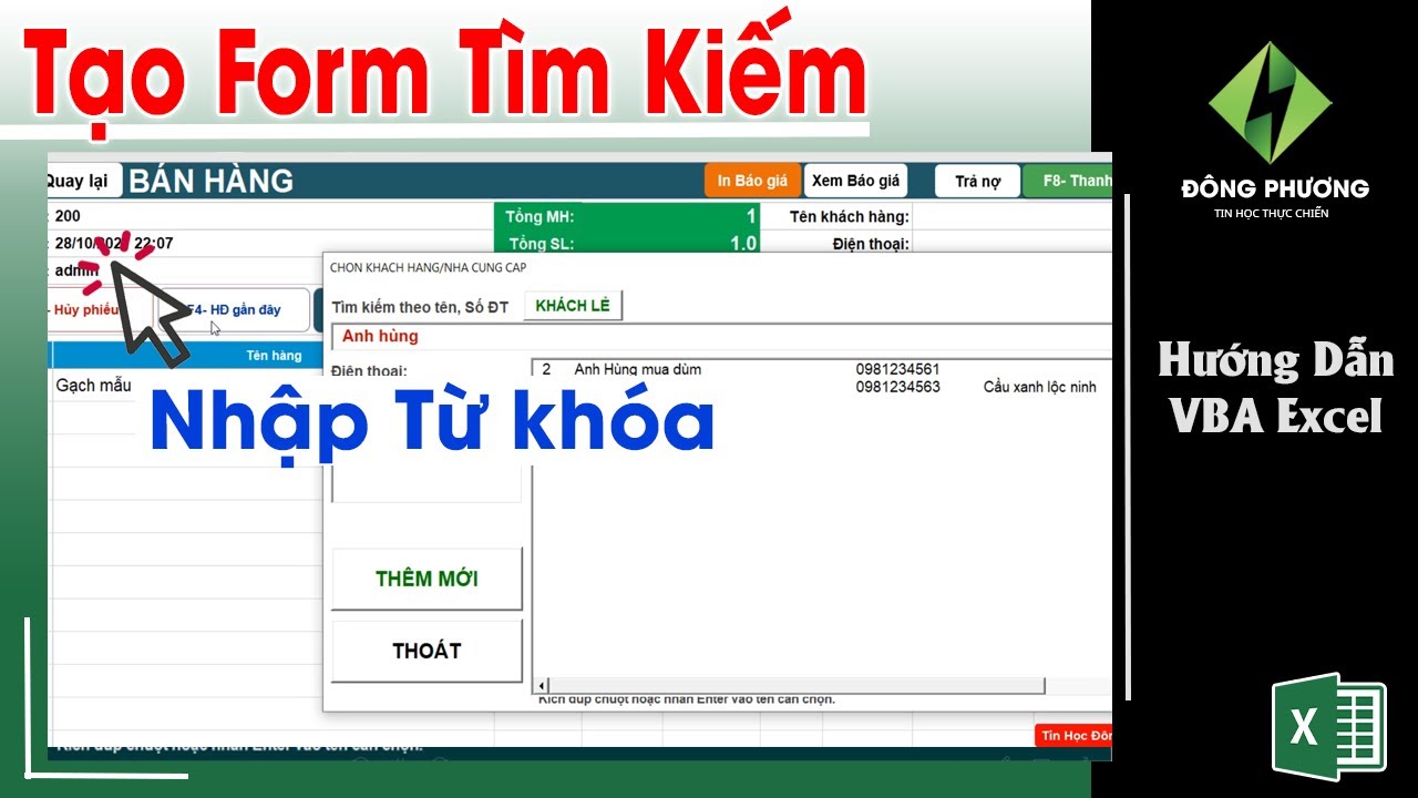 Cách tạo form tìm kiếm theo từ khóa trong Excel  | Tin Học Đông Phương