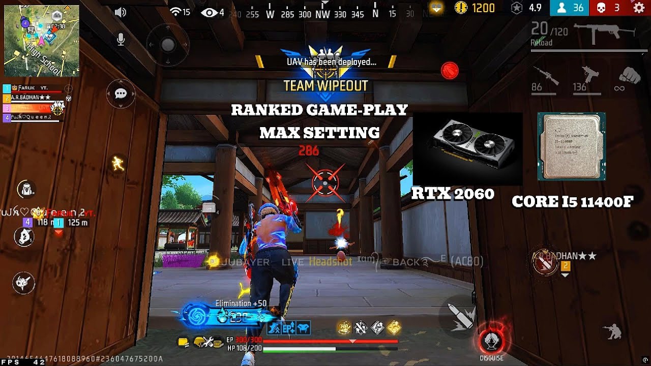 Inel Core I5 11400F and RTX 2060 Gpu Free Fire Ranked Game-Play Max Setting 😥