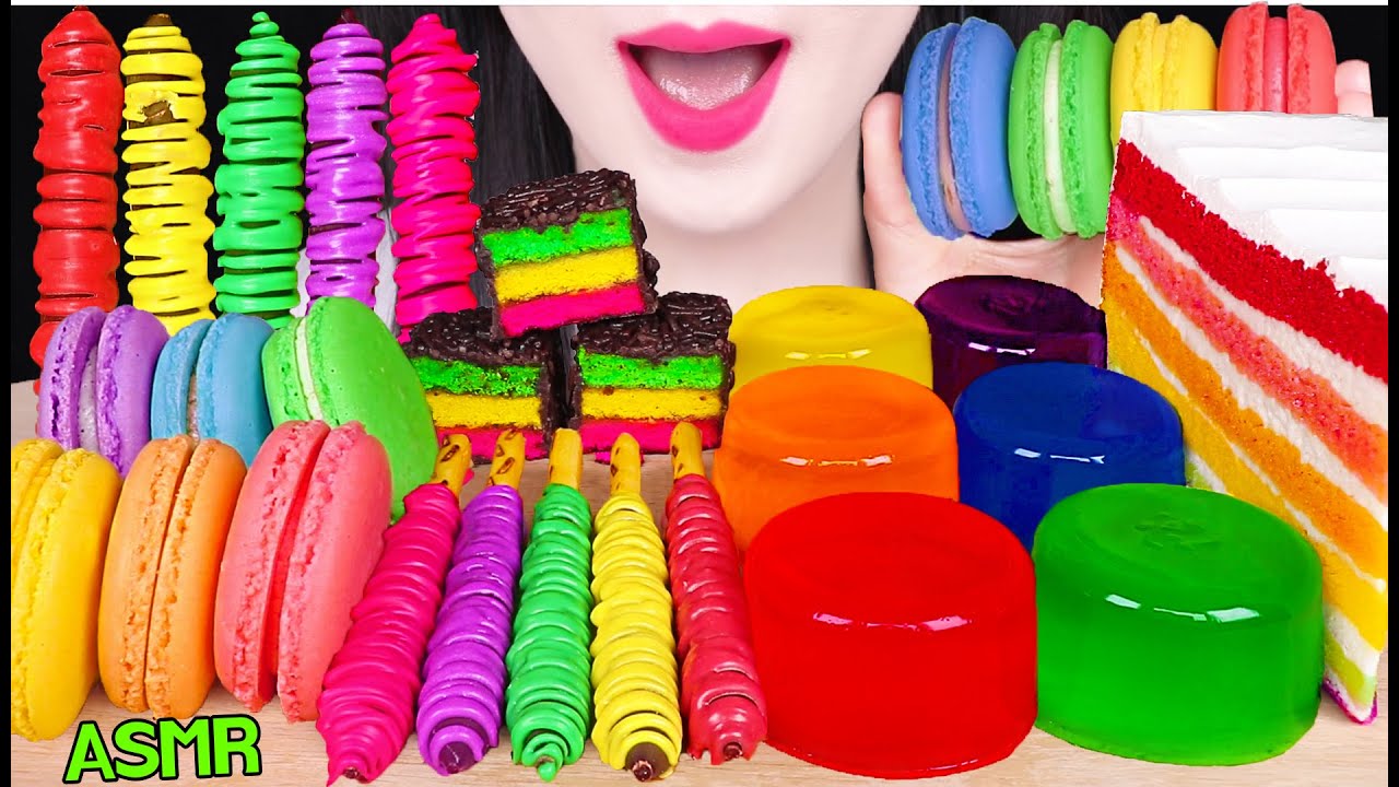 ASMR RAINBOW FOODS *RAINBOW STICKS, CAKE POP, JELLY, MACARON 무지개 스틱, 케이크팝, 젤리, 마카롱 먹방 JANE ASMR 제인