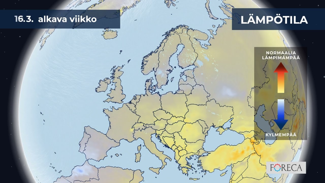 Kuukausiennuste l&auml;mp&ouml;tiloista 19.2.2026