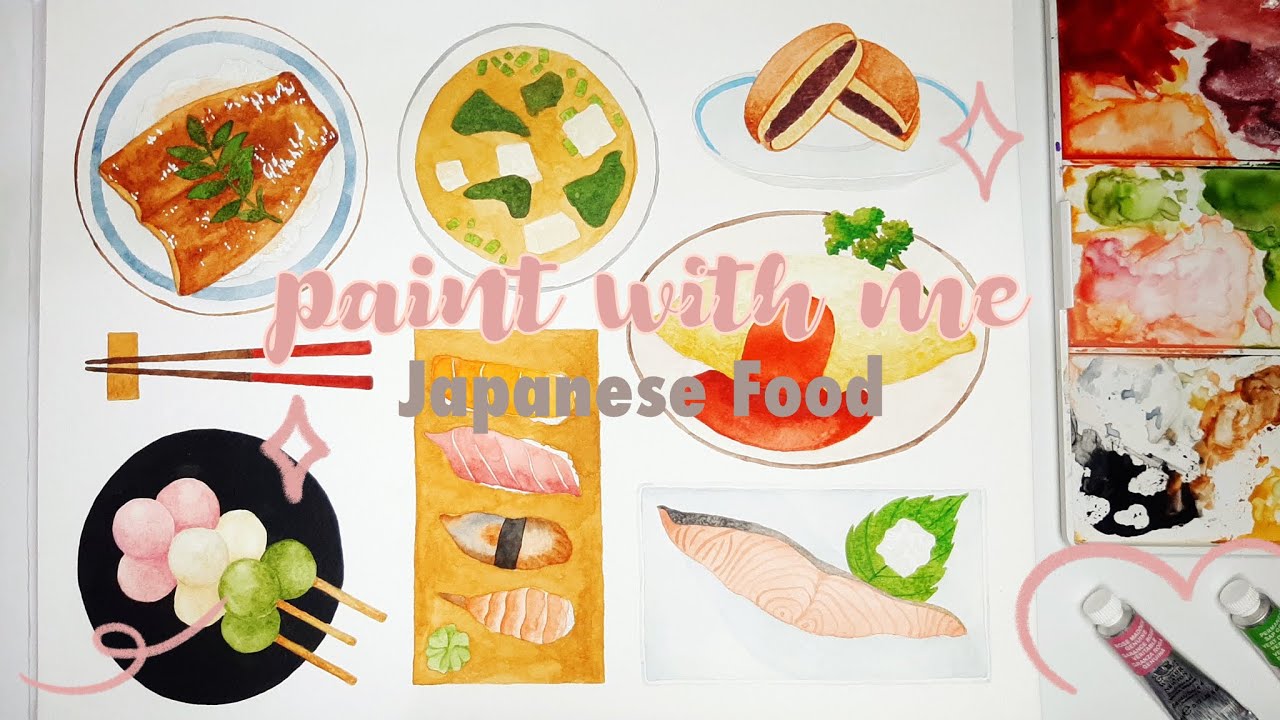 Paint with me : watercolor Japanese foods painting, speed paint, art vlog, food illustration