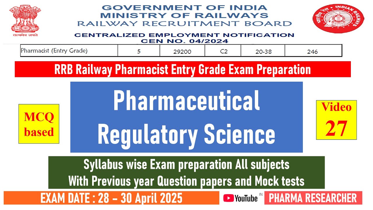 Railway Pharmacist exam preparation 2025 II Pharmaceutical Regulatory Science MCQs #rrbpharmacist