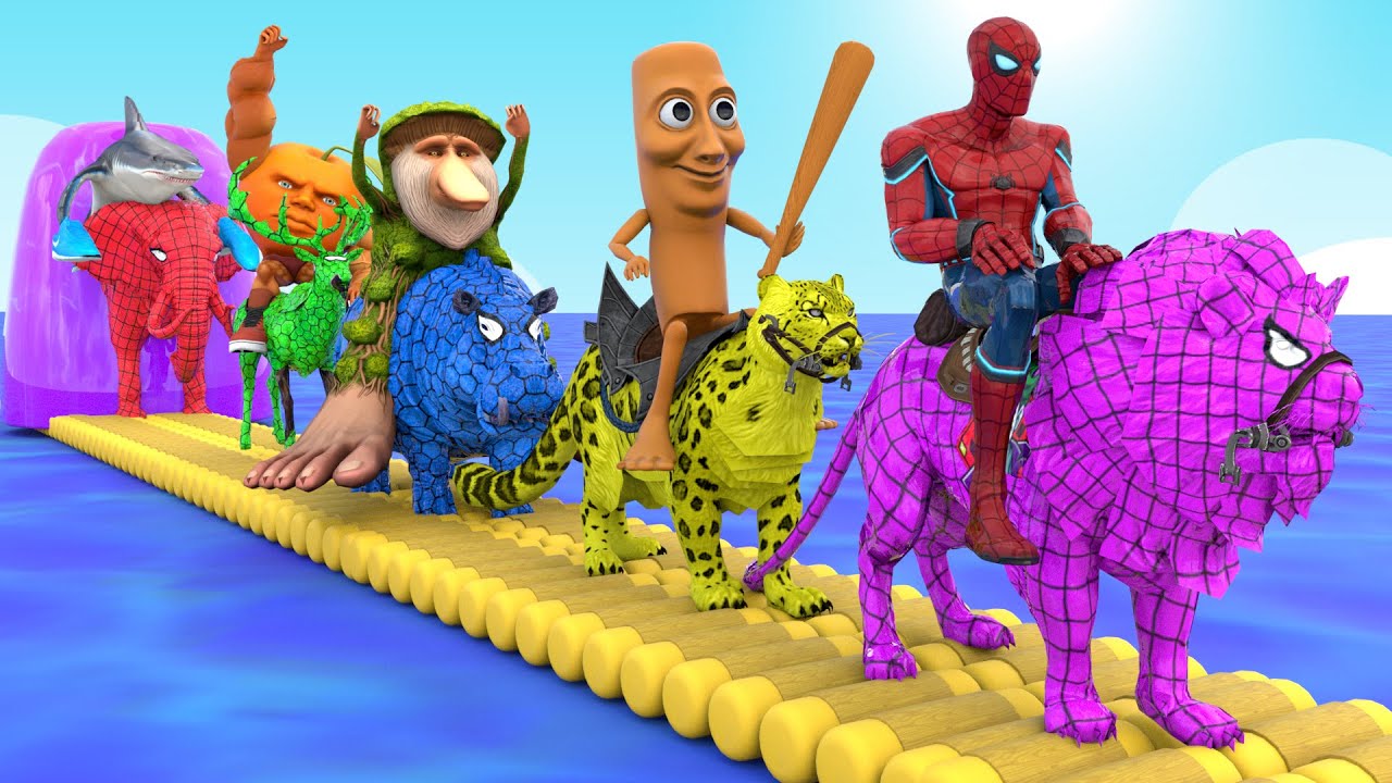 Long Slide Game with Cow Elephant Gorilla Hippopotamus Tiger 3d Animal Game Funny 3d Animals