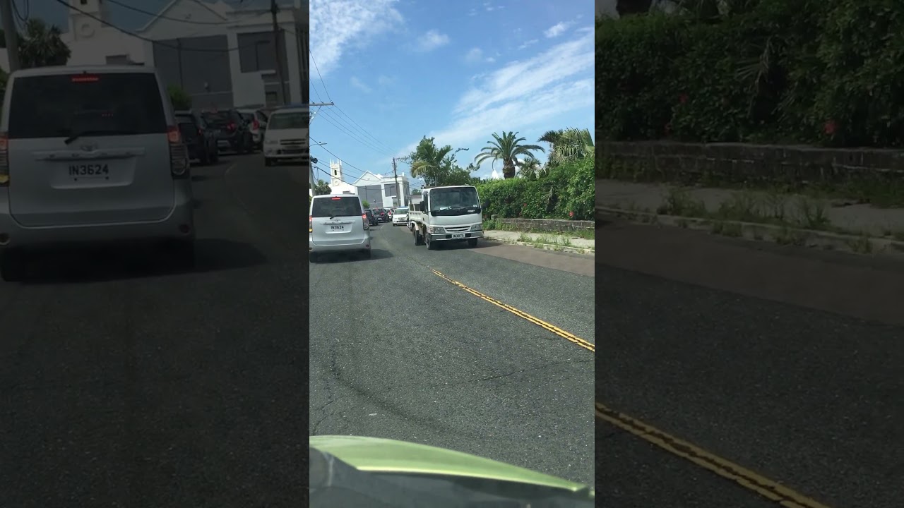 White truck carrying plants. Bermuda Island.