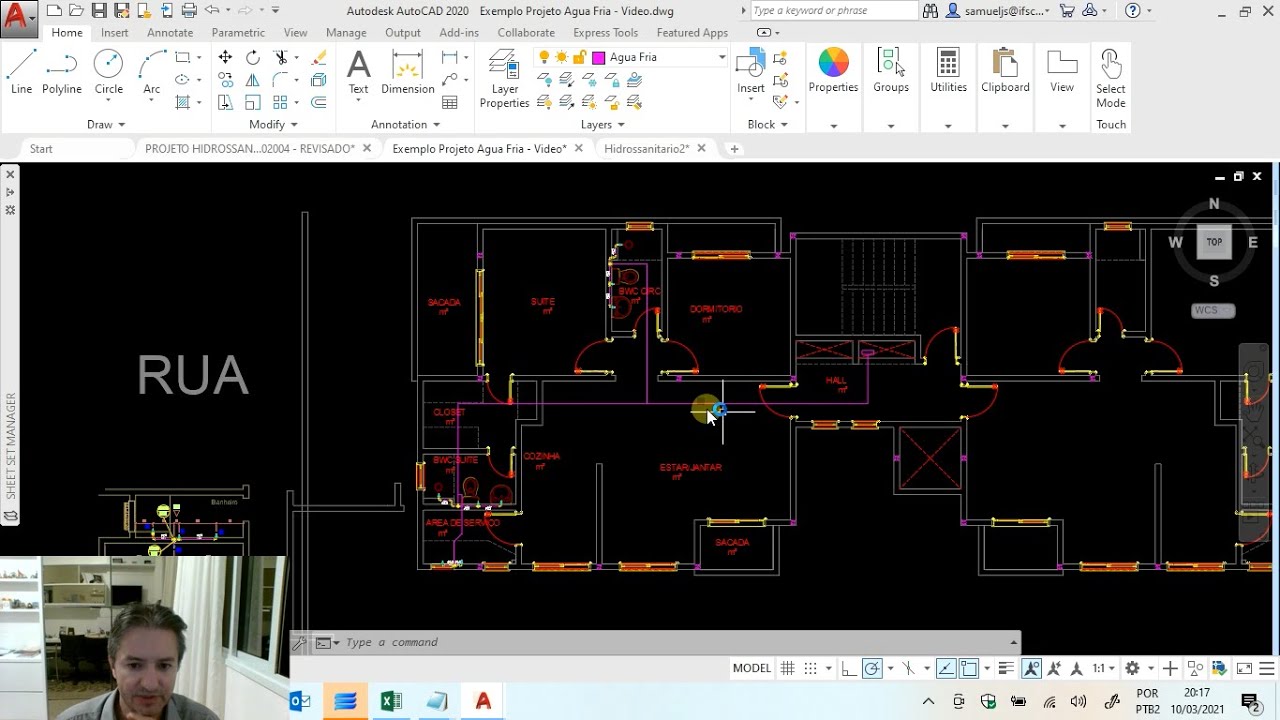Aula 7| Passo a Passo: Lançamento do Projeto de Água Fria AutoCAD, do Hidrômetro à Área de Serviço